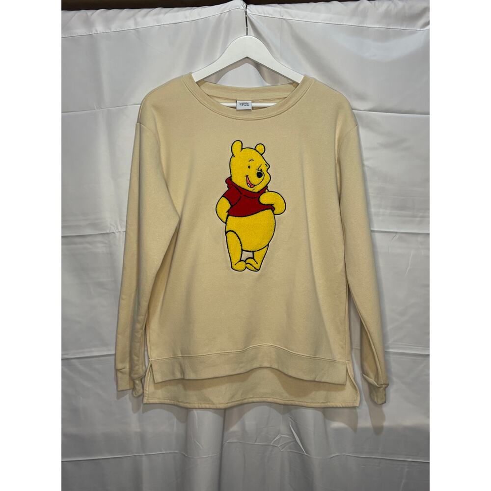 Disney Winnie the Pooh Cream Embroidered Character Sweatshirt Size Large